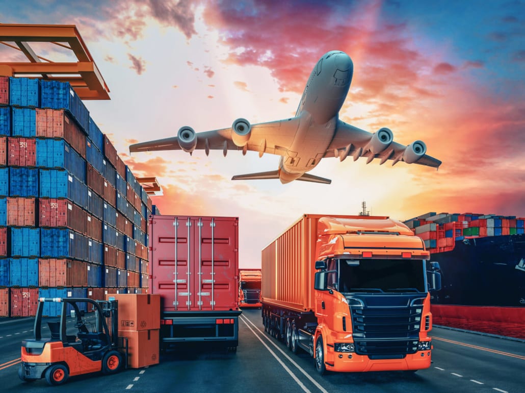 Operación logística multimodal — aire, carretera y puerto